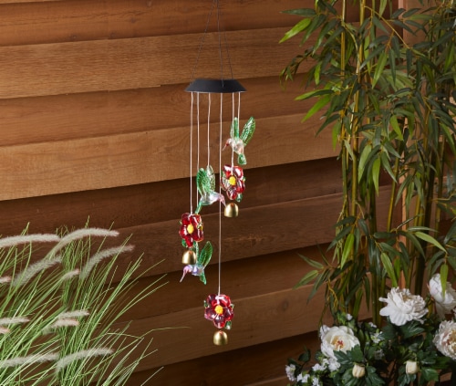 HD Designs Outdoors Solar Hummingbird Mobile with Bells Perspective: front