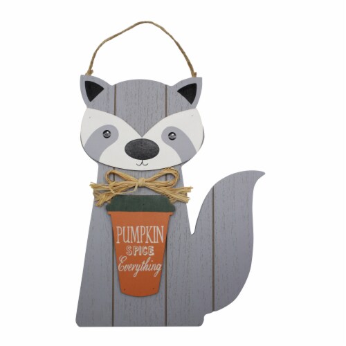 Holiday Home Pumpkin Spice Everything Raccoon Wall Hanging Perspective: front