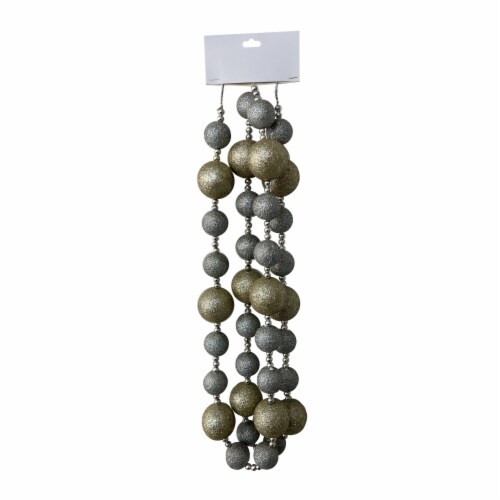Holiday Home 6' Champagne and Silver Glitter Ball Garland Christmas Holiday Decoration Perspective: front