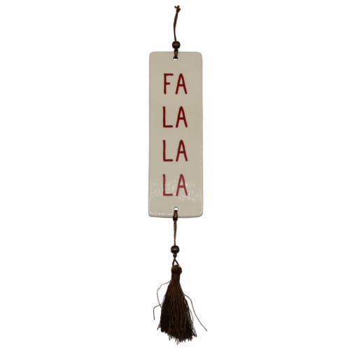 Holiday Home Fa La La Tassel Sign - White Perspective: front