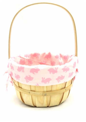 Holiday Home Easter 9” Bunny Print Lined Softwood Basket – Pink Perspective: front