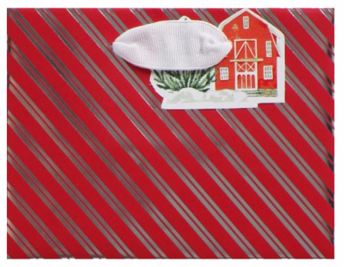 Holiday Home Red & SIlver Stripe Holiday Gift Bag Perspective: front