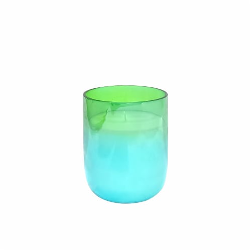 HD 6oz Iridescent Short Cylinder Glass Candle Green Perspective: front