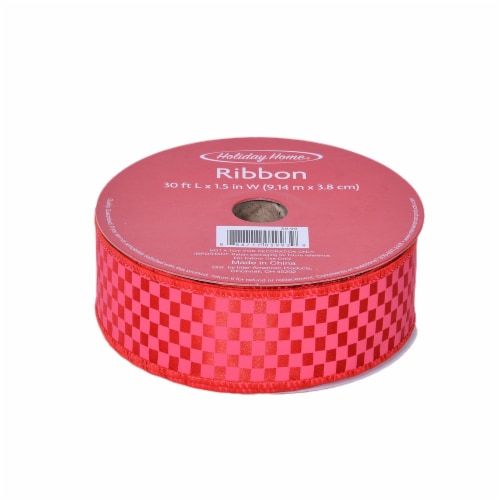 Holiday Home® 1.5" Wire Edge Satin Checkerboard Ribbon - Red Perspective: front
