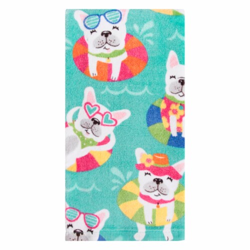 HD Designs Outdoors Floating Frenchie Toss Fiber Reactive Kitchen Towel Perspective: front