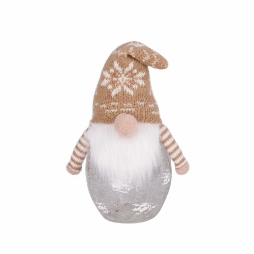 Holiday Home 11" LED Crackle Glass Gnome Christmas Décor - Tan Snowflake Perspective: front