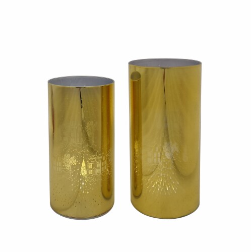 Holiday Home Christmas LED Glass Candle Holder Holiday Decor - Gold Perspective: front