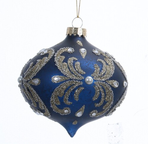 Holiday Home Tear Drop Glitter Ornament Christmas Decor - Blue/Gold Perspective: front