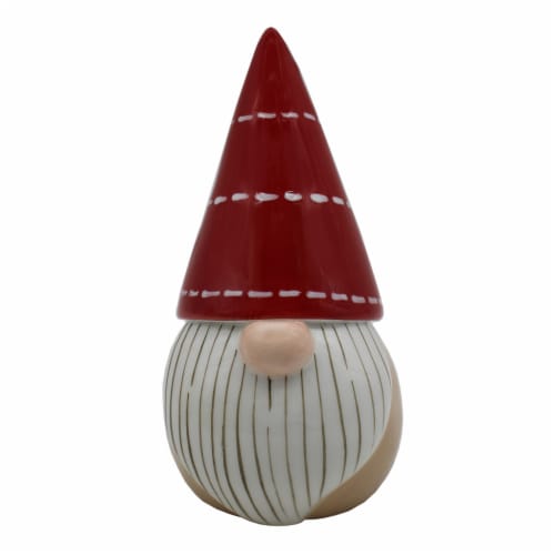 Holiday Home Ceramic Gnome with Red Hat Perspective: front