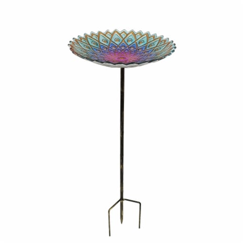 HD Designs Outdoors Handpainted Peacock Birdbath Stake Perspective: front