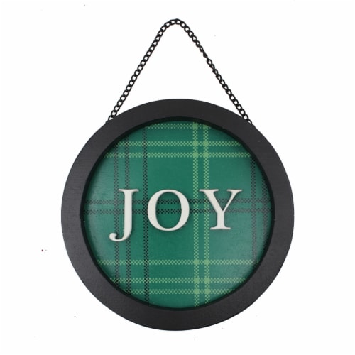 Holiday Home 5in Plaid Round Wall Sign Joy Perspective: front