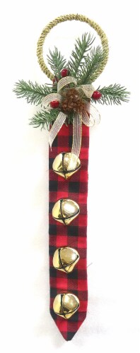 Holiday Home 15" Gold Jingle Bell Door Hanger Christmas Decoration Perspective: front