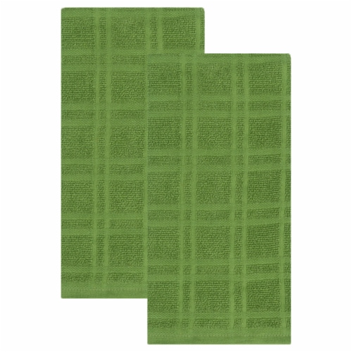 Everyday Living Solid Waffle Kitchen Towels - Green Perspective: front