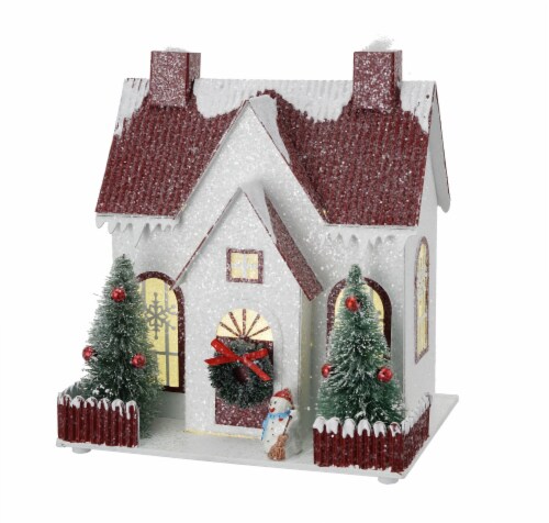Holiday Home Paper House & Snowman Christmas Décor Perspective: front