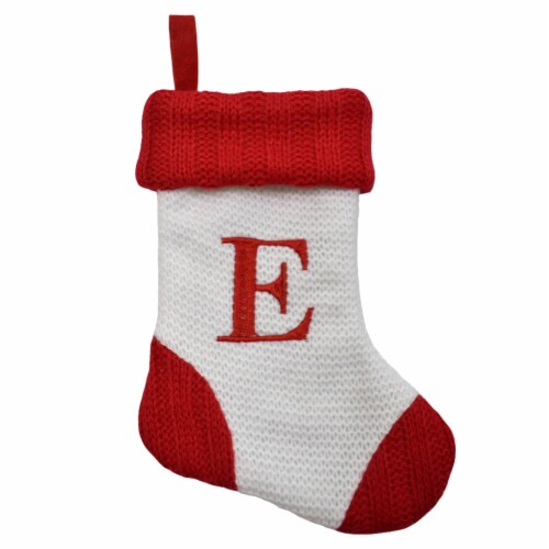 Holiday Home White with Red Toe & Heel Monogram Mini Stocking Letter E Perspective: front