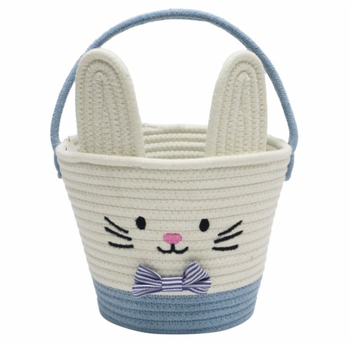 Holiday Home Bunny Rope Easter Basket - Blue Perspective: front