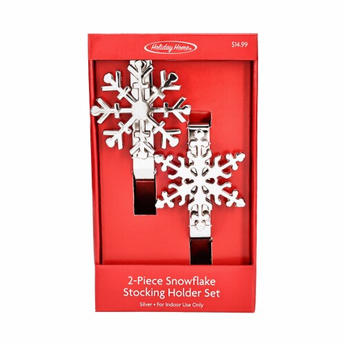 Holiday Home® Silver Snowflake Stocking Holders Perspective: front
