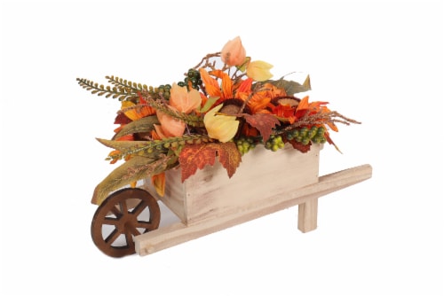 HD Outdoors Polyester Sunflower in Wooden Cart - Orange Perspective: front