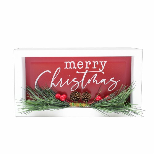 Holiday Home Merry Christmas Sign Enamel Red Holiday Décor Perspective: front
