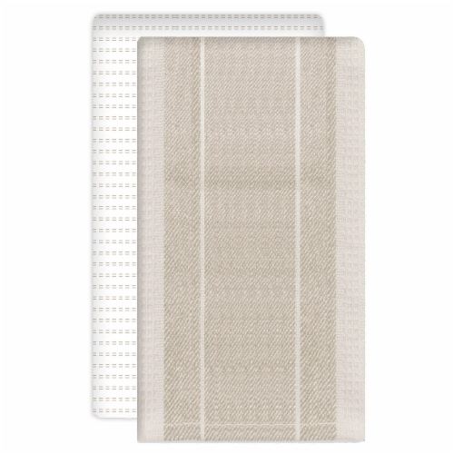 Dash of That Stripe Waffle & Dual Purpose Kitchen Towel Set - Sand Brown Perspective: front