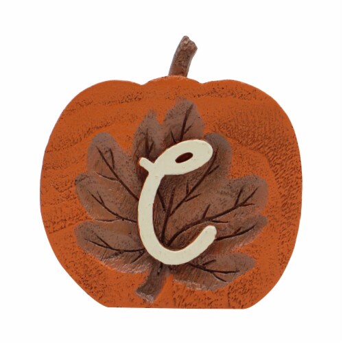 Holiday Home Monogram C Wooden Pumpkin Thanksgiving Fall Décor Perspective: front