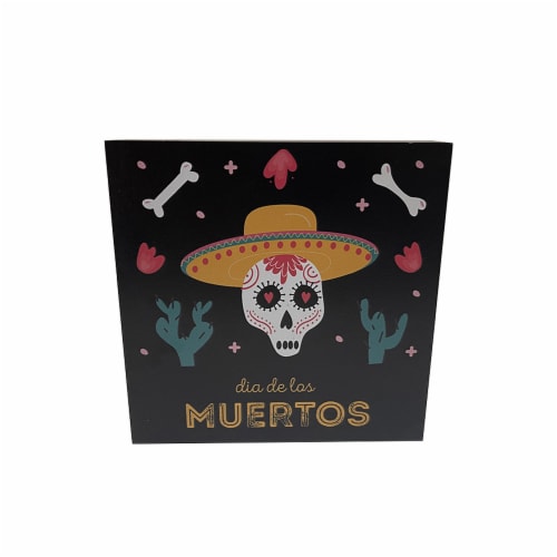 Holiday Home Day of the Dead Cactus Sign Table Decor Perspective: front