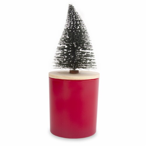 Holiday Home Jar Candle with Wood Lid & Tree - Red Perspective: front