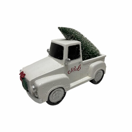 Holiday Home LED White Truck with Tree Decoration Perspective: front