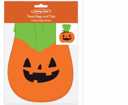 Holiday Home® 15 ct Pumpkin Halloween Treat Bags and Ties Perspective: front