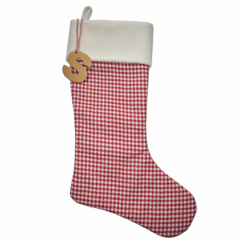 Holiday Home Monogram Red Hanging Stocking with Hanging Letter S Perspective: front