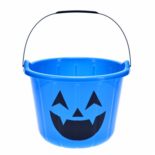 Holiday Home Textured Blue Jack O Lantern Treat Bucket Perspective: front