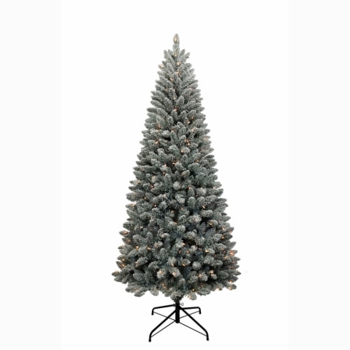 Holiday Home 7' Princeton Flocked Fir Christmas Decor - Clear Lights Perspective: front