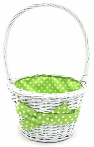 Holiday Home Easter Painted Polka Dot Lined Willow Basket - Green Perspective: front
