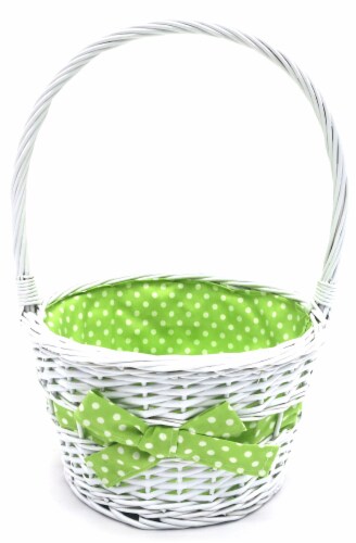 Holiday Home Easter Painted Polka Dot Lined Willow Basket - Green Perspective: front
