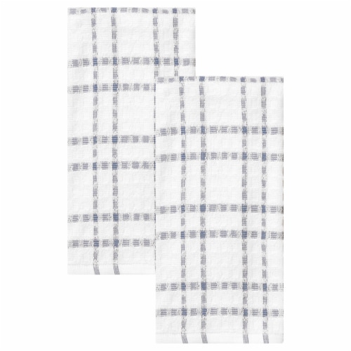 Everyday Living Grid Kitchen Towels - Federal Blue Perspective: front