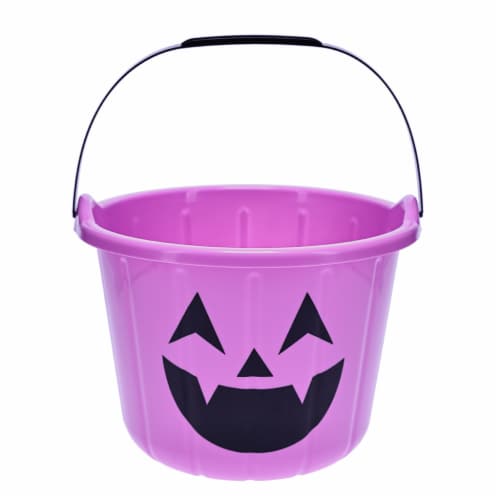 Holiday Home Textured Purple Jack O Lantern Treat Bucket Perspective: front