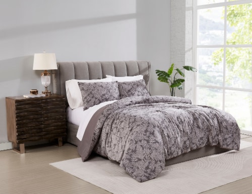 HD Designs Printed Velvet Comforter Set - Gray Perspective: front