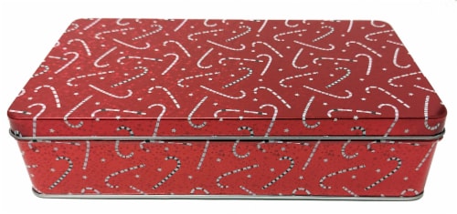 Holiday Home Christmas Rectangle Cookie Tin - Candy Canes Perspective: front