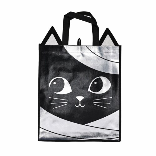 Holiday Home Black Cat Mummy Halloween Trick or Treat Bag Perspective: front