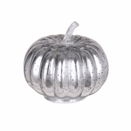Holiday Home 6" Silver LED Mercury Glass Pumpkin Fall Décor Perspective: front