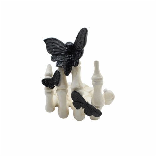 Holiday Home 5" Black Skeleton Hand with Butterflies Halloween Décor Perspective: front