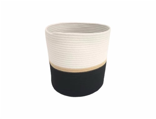HD Designs Polyester Rope Basket - White Black & Gold Perspective: front