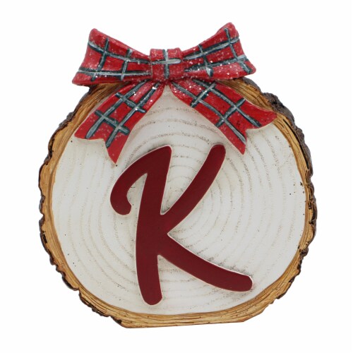 Holiday Home 4.3in Tree Stump Monogram K Christmas Holiday Décor Perspective: front