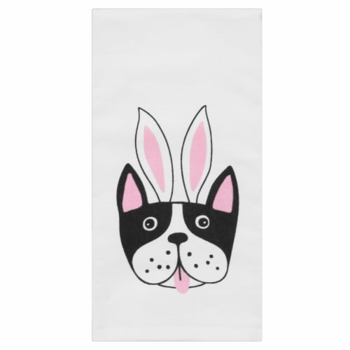 Holiday Home Bright White Dog Dual Terry Kitchen Towel Perspective: front