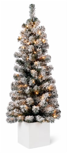 Holiday Home Pre-Lit Flocked Porch Christmas Tree Perspective: front