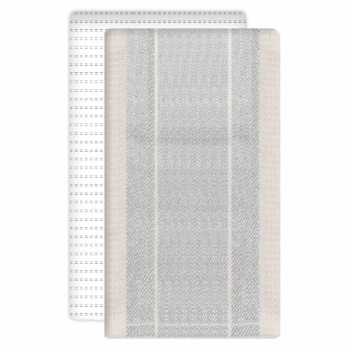 Dash of That Stripe Waffle & Dual Purpose Kitchen Towel Set - Grey Perspective: front