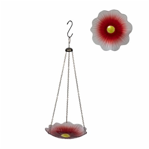 HD Designs Outdoors 10-Inch Diameter Hanging Flower Birdbath - Red Perspective: front