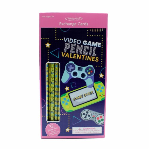 Holiday Home® Valentines Exchange Cards With Pencils - Video Game Perspective: front