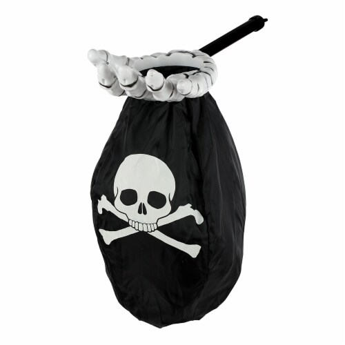 Holiday Home Halloween Black Loot Scoop Skull with Hand Treat Bag Perspective: front
