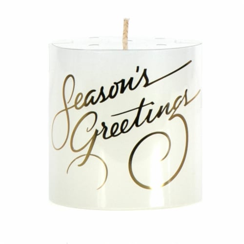 Holiday Home Christmas Small Pillar Candle Season's Greetings Perspective: front
